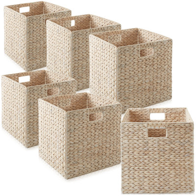 Hyacinth Storage Shelf Cubes - Whitewash Wicker Baskets - Set of 6