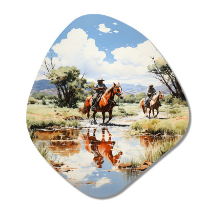 Cowboy Ranch Reflections Cowboys - Cowboys Nebula Shape Irregular Metal Wall Decor