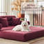 Canapé-lit modulaire convertible en forme de L, tissu chenille bourgogne adapté aux animaux de compagnie, mousse à haute densité 4 couches, canapé-lit moderne pour le salon