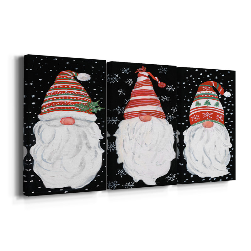 Winter Home Gnome - Toile tendue avec châssis sur mesure - 3 pièces, H 18 po x l 36 po