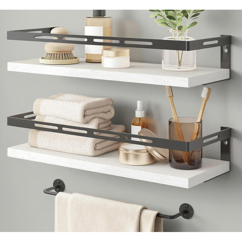 Floating Shelves With Towel Bar, Wall Mounted Bathroom Organizer Over Toilet, Space Saving Storage Shelves For Kitchen, Bedroom, Living Room