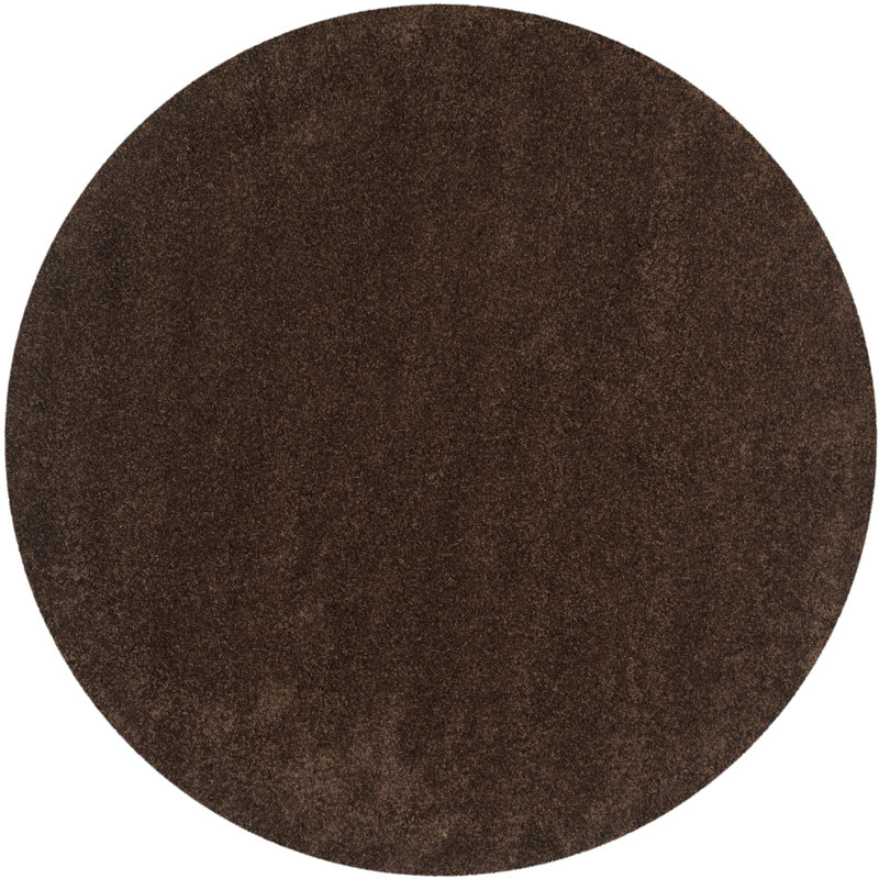 Angeliya Shag Performance Solid Color Rug, Round 6'7", Brown