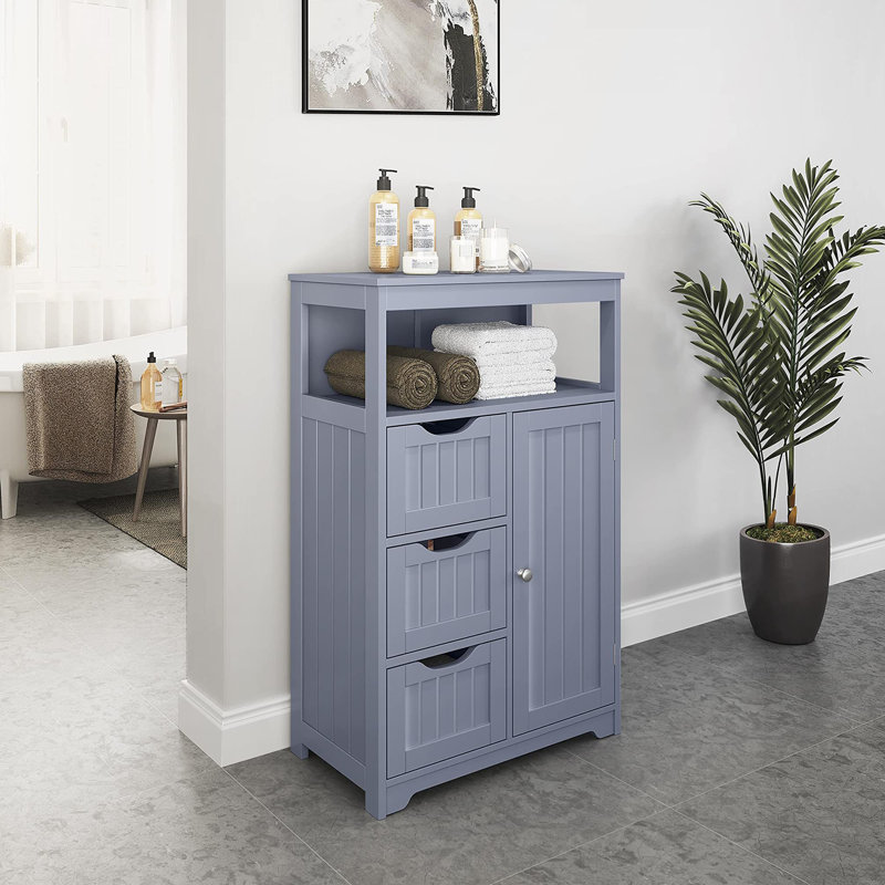 Armoire de plancher de salle de bain autoportante en bois, Gris