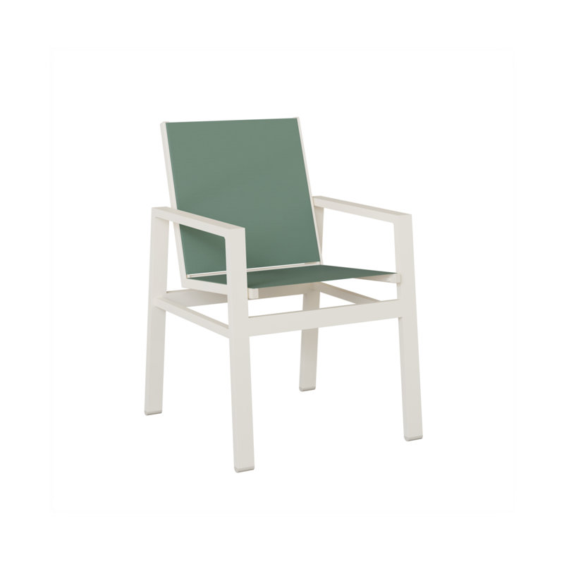 Chaise d'extérieur en aluminium avec tissu Sling Vida, Bleu sauge, Aluminium blanc mat