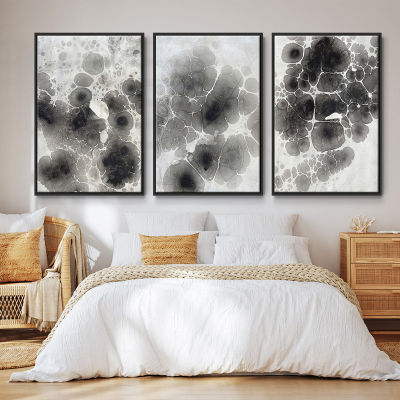 Marble X - ensemble de 3 reproductions sur toile, H 27 po x l 54 po, Noir