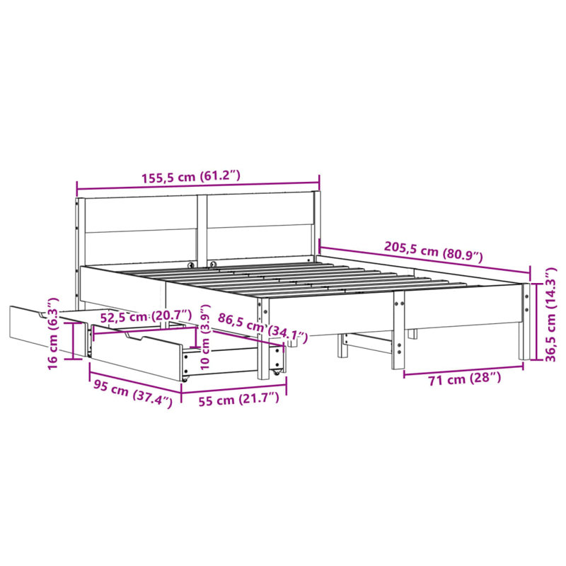 Storage Bed, Kingsize (5'), Wax Brown