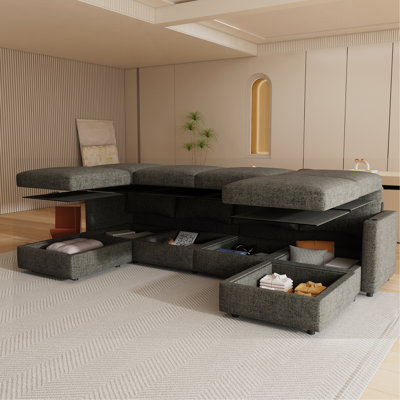 Grand canapé modulaire moderne, canapé modulaire en U avec fonction de rangement, canapé-lit de 123 po avec repose-pieds, méridienne modulaire à 6 places pour salon, chenille