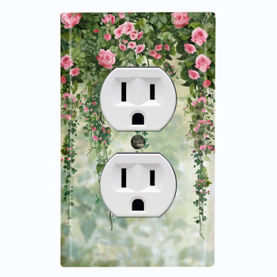 Couvercle de plaque d'interrupteur en métal; Rectangle 1 taille US standard - Vignes roses suspendues