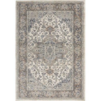 6' X 9' Ivory Floral Power Loom Area Rug