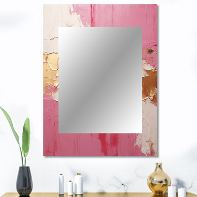 Minimalisme rose et doré Horizon I - peinture murale abstraite, miroir beige, reproduction d'art en métal