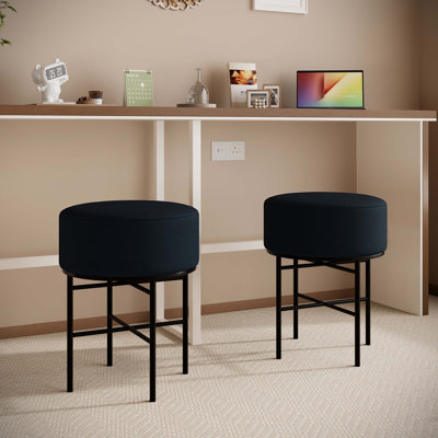 2 tabourets de salle de bain à coussins ronds rembourrés, tabouret de meuble-lavabo rembourré en lin pour la salle de maquillage, tabouret moelleux moderne pour le bar et la salle à manger, tabouret repose-pieds avec pieds en métal pour le salon et l
