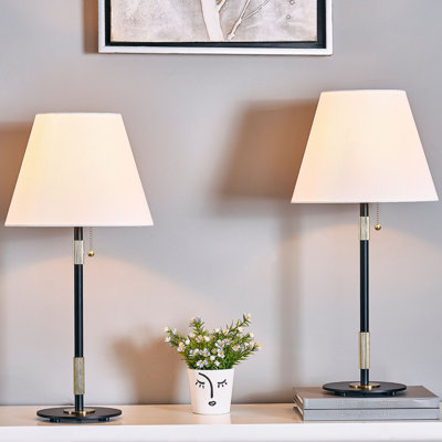 22''H Modern Metal Table Lamps, Black Bedside Lamp with Pull Chain for Bedroom Living Room Office(Set of 2)