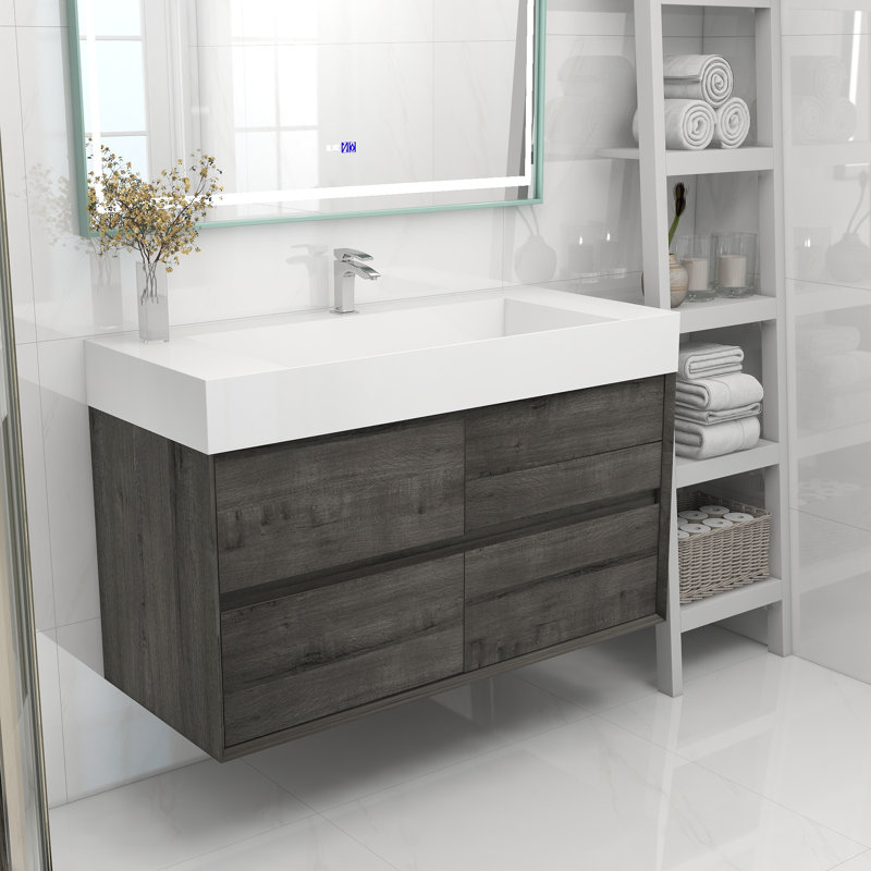 Meuble-lavabo mural simple 48 po, Chêne fumé