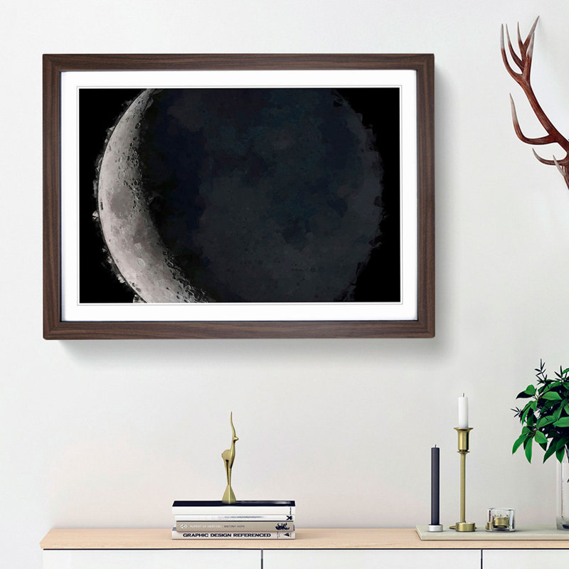 Crescent Moon Shadow in Abstract - Picture Frame Graphic Art Print, Walnut Framed, 48cm H x 65cm W x 2cm D