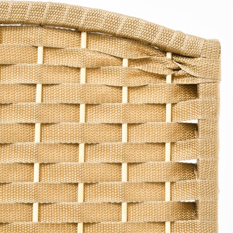Room Divider 4 Panel, 5.6' Tall For Home. Natural Wood Theme With Hand-Woven Pattern. Versatile Partition. Made Frame & Polypropylene Webbing. Lightweight And Foldable. No Assembly Required Panel