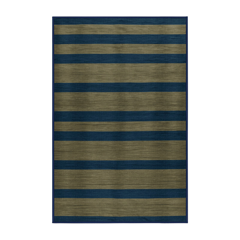 Tapis bleu à rayures horizontales lavable à la machine, Rectangulaire 2 pi x 3 pi