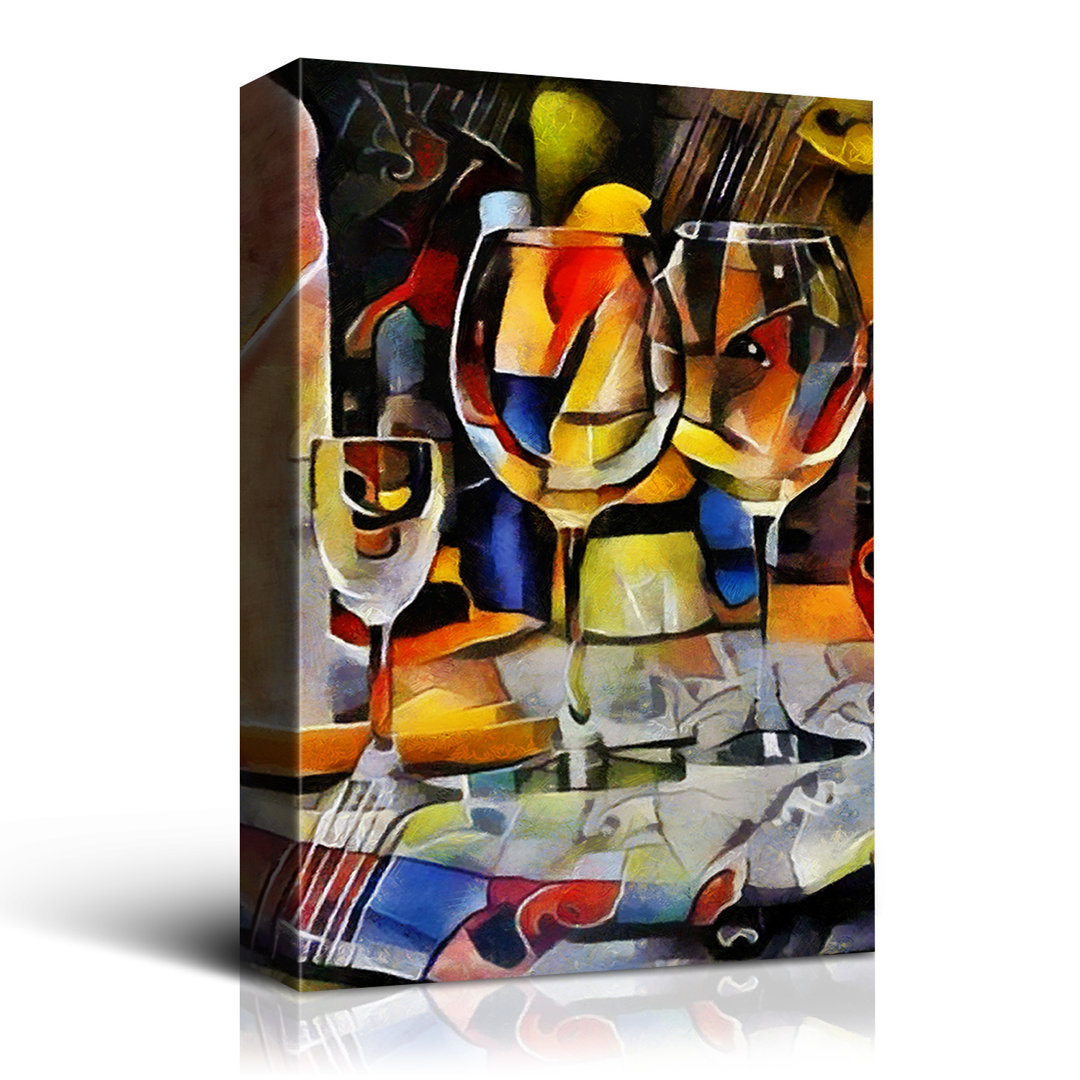 Adigun " Framed Canvas Abstract Wine Glasses Wall Art Decor Painting, Decoration For Reastant, Bar, Living Room, Bedroom Decor-Ready To Hang " Painting Print Wrought Studio™ 