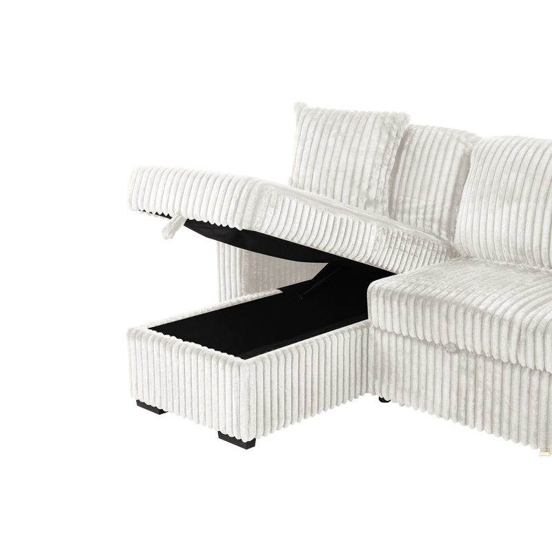Plush Sectional Sofa W/ Pull Out Sleeper Made With Velvet Fabric- Cream (NJ Inventory)