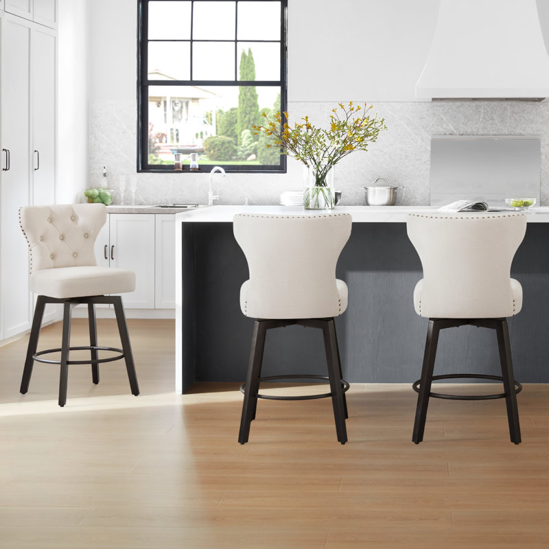 Tabouret de comptoir pivotant et capitonné, Crème, 2