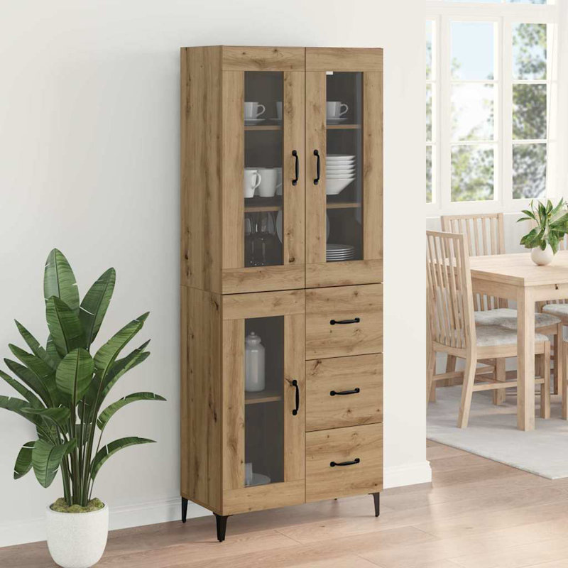  Highboard Black Oak 69.5 X 34 X 180 Cm Engineered Wood, Artisan Oak