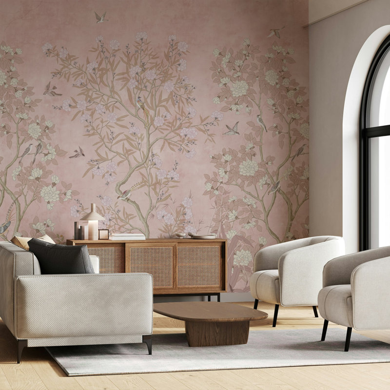 Papier peint Blush Garden Birds and Blossom Tree, L 37 po x l 56 po