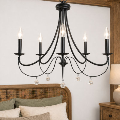 Modern 5-Light 24.5"W Candle Style Empire Chandelier With Crystal Accents UL Listed