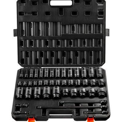 43Pcs 6 - Point 1/2In Drive Impact Sockets In Cr Mo Industrial Grade Steel, High Torque Socket With Vacuum Heat Treated Surface And Organized Storage Alloy, Tool Finish Portable