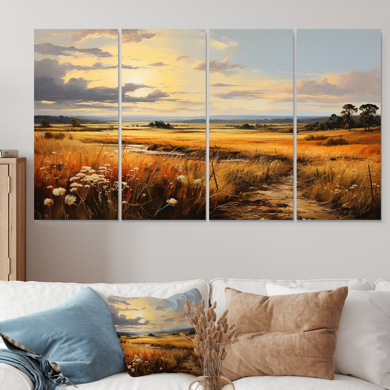Ensemble de 4 décorations murales «Yellow Wheat Field Meadows III - Meadow», H 32 po x l 64 po