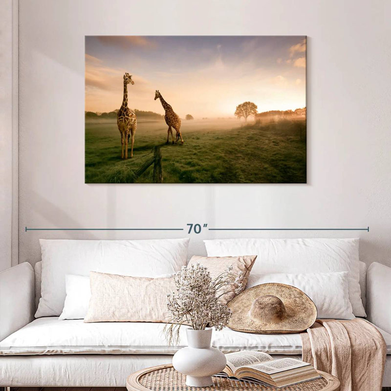 Brampt, girafes dans la savane, H 30 po x l 45 po