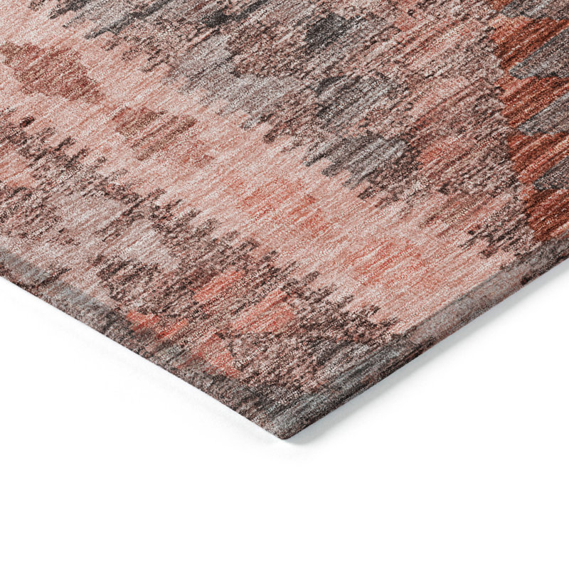 Terracotta Geometric Flat Woven Washable Synthetic Rug 8' x 10'
