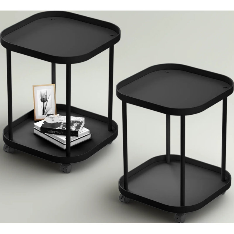 Table d'appoint mobile avec roues et freins, table de bout roulante portable pour le salon, la chambre à coucher ou le patio, assemblage facile et conception en plastique robuste (paquet de 2)