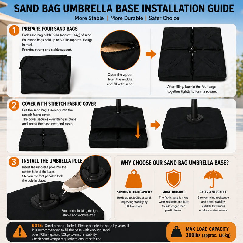 Parasol en porte-à-faux en aluminium Kristy avec base incluse, Champagne, H 108 po x l 132 po x P 132 po, Fabric Sandbag Base