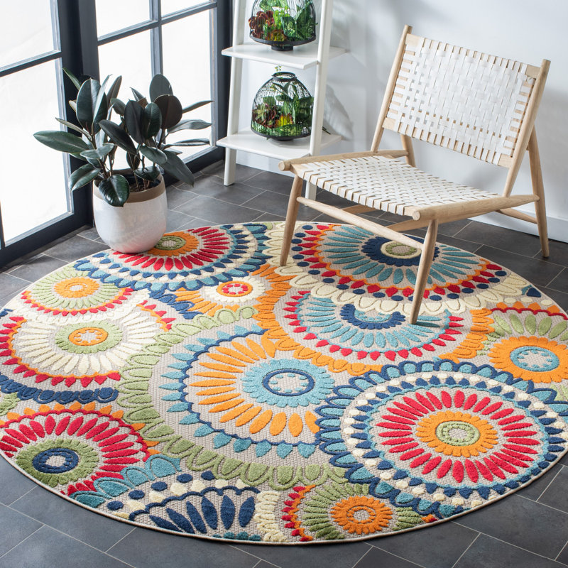 Dellie Performance Geometric Indoor/Outdoor Area Rug, Round 6'7"