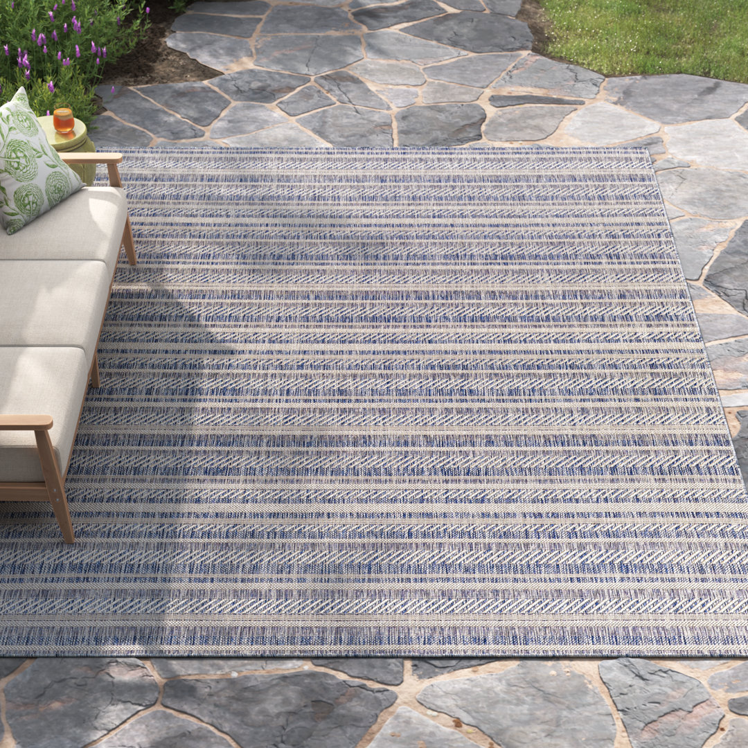 Valentin Striped Blue/Charcoal Indoor/Outdoor Area Rug Kelly Clarkson Home Rug 