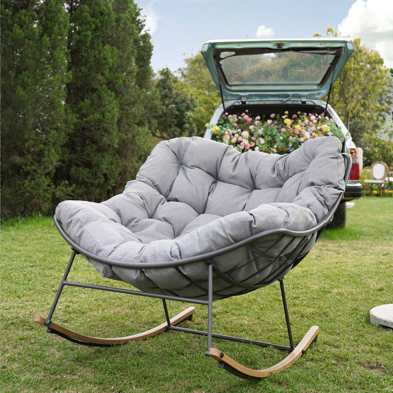 Powder Coated Steel Outdoor Chair, Light Grey, Black