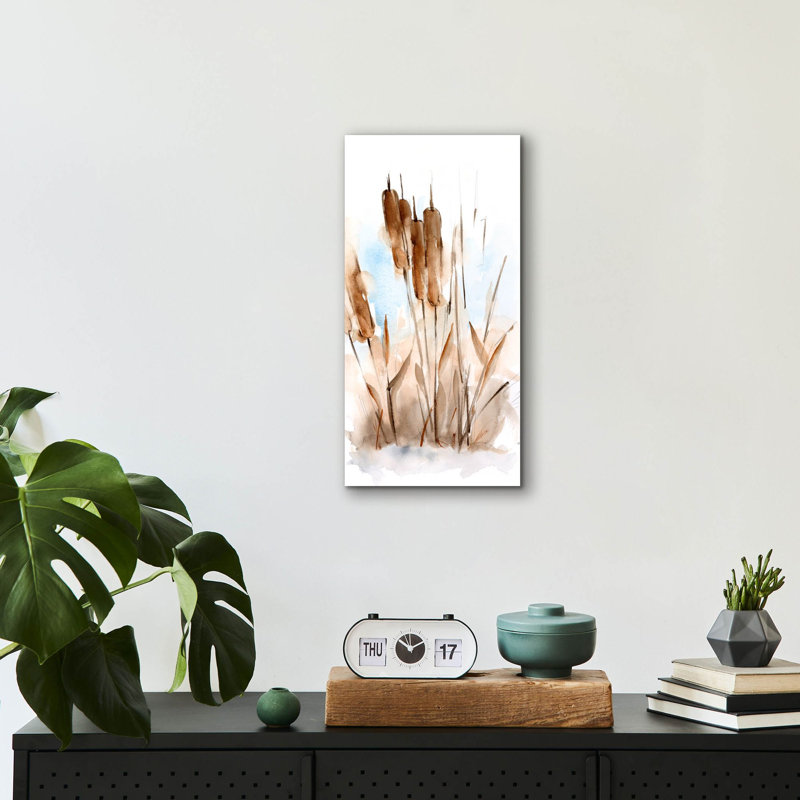 «Watercolor Cattail Study 1» par Ethan Harper, art mural en verre acrylique, H 24 po x l 12 po