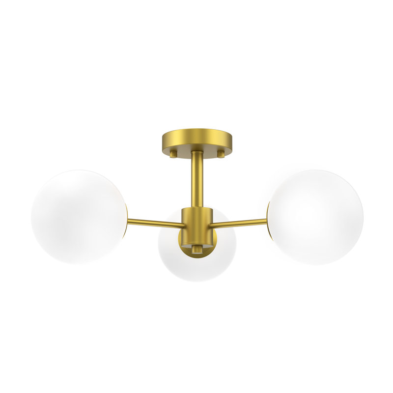 Phylliss 21'' 3- Lights Spray-Painted Gold Modern Iron Glass Globe Semi Flush Mount Lighting for Living Room/Bedroom