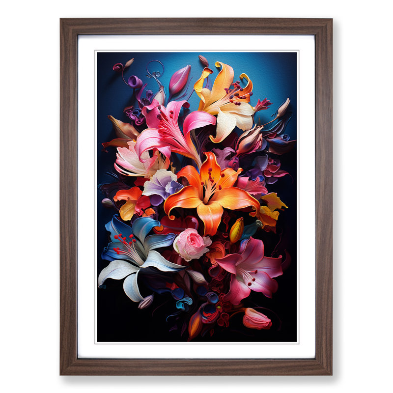 Floral Tachisme - Framed Print, Walnut Framed, 64cm H x 46cm W