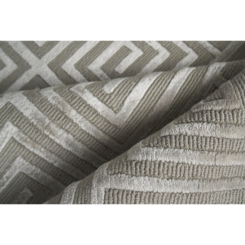 Greek Key Geometric Area Rug in Blue, Rectangle 9' x 12', Silver