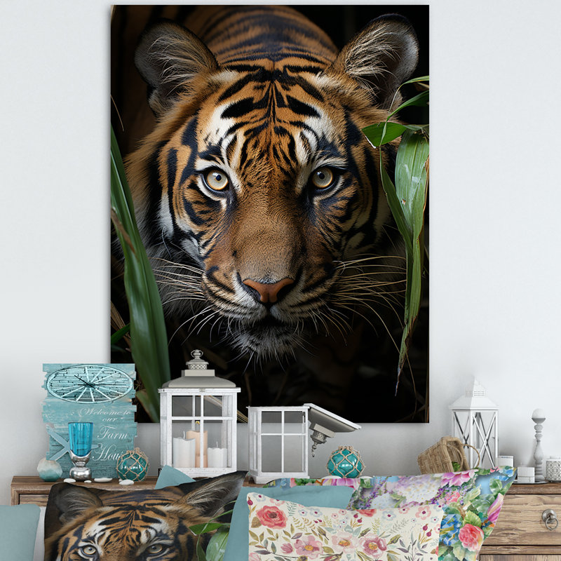 Tigre sur toile, impression de portrait animalier vibrant - Portrait de tigre vibrant, H 32 po x l 16 po x P 1 po