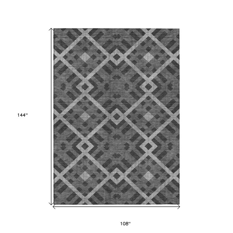 Tapis extérieur lavable à motif géométrique gris anthracite et argent 9 pi x 12 pi