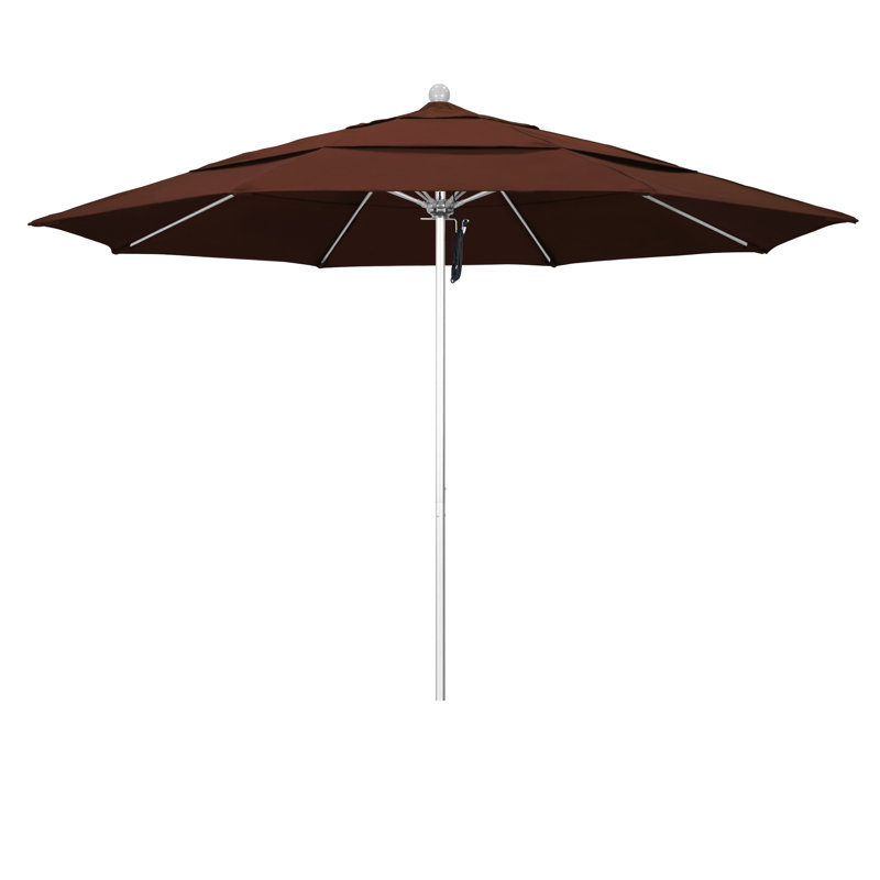 Parasol de marché 11 pi Hibo, Toile Sunbrella® brun baie, Argent anodisé