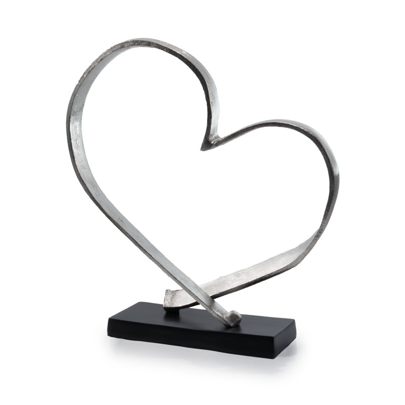 Sculpture Shahzaib 16 po en argent brut et cœur noir