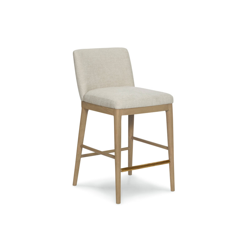 Menlo Beach Natural Brown Wood 27'' Counter Stool with Brass Kick Plate
