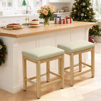24" Yerly Extra-Wide Vintage Wood Bar Stool With Hand-Brushed Finish
