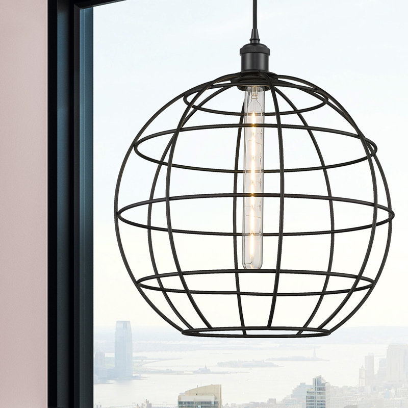 Luminaire suspendu à tige 1 lumière 16 po Ballston Lake Placid, H 137,75 po x l 16 po x P 16 po, Noir mat