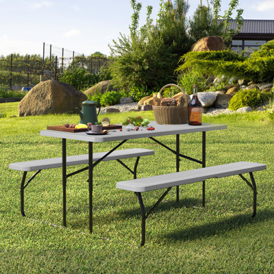 Nadabus HDPE Rectangular Folding Picnic Table Set by Arlmont & Co.