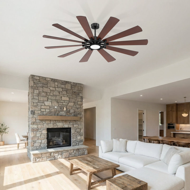 Ventilateur de plafond 62 "/ 72 avec lumière, moteur à courant continu réversible, DEL à 3 couleurs de couleur, télécommande