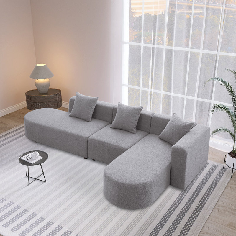 Canapé modulaire 3 pièces Meyzieu, Accoudoir à droite (vu de face), Tissu gris
