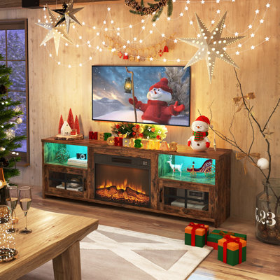 Livofloral Fireplace TV Stand for 75 Inch TV with LED Lihts, Entertainment Center with 23†Electric Fireplace, LED TV Console Table with Open Storage by Wrought Studio